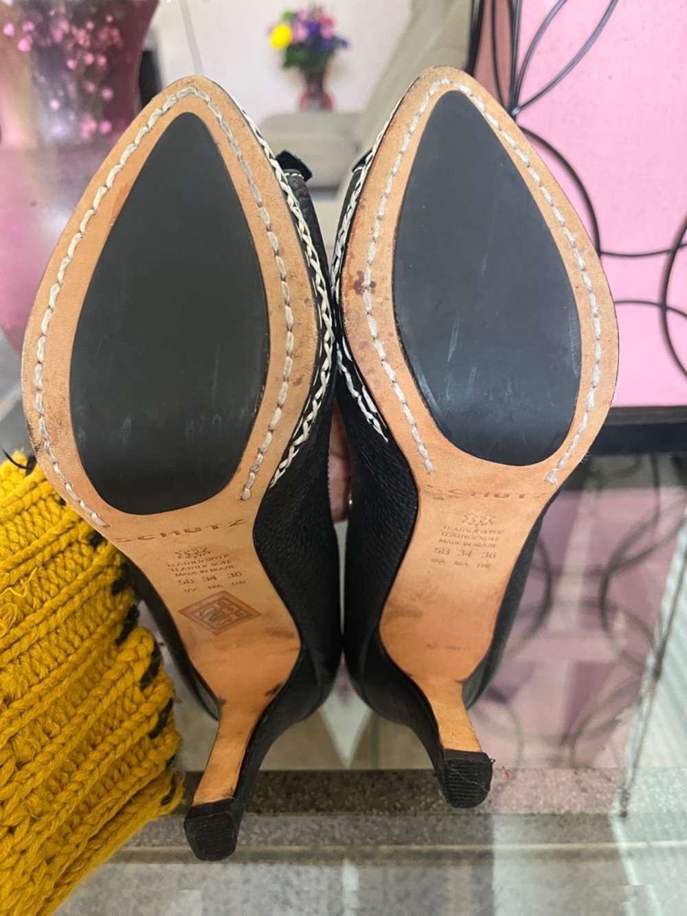 SCHUTZ Black Peep-Toe Bow Leather Pumps - Picture 5 of 6